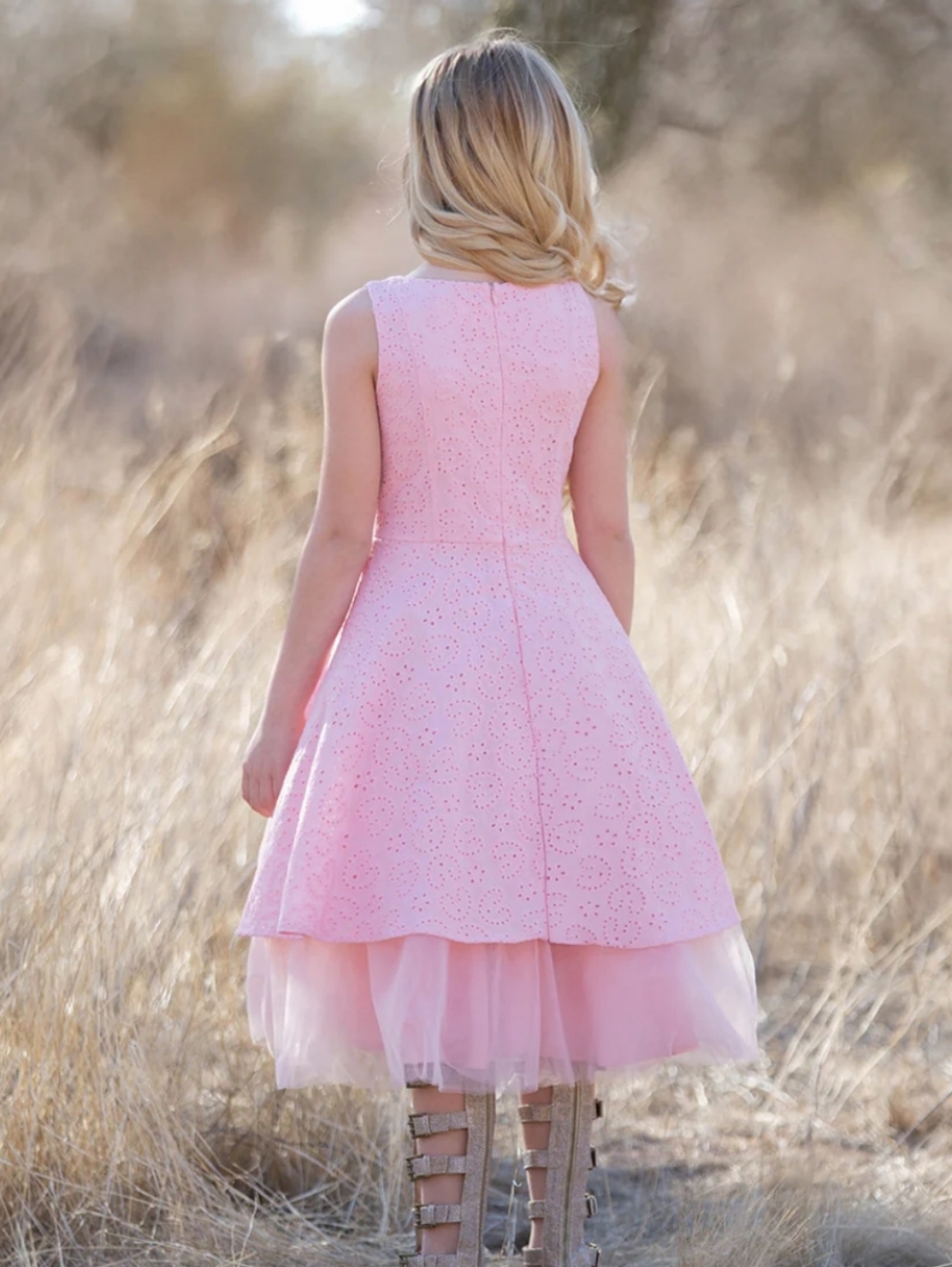 Joyfolie Pink Floral Embroidered Layered Dress - Picture 2 of 7